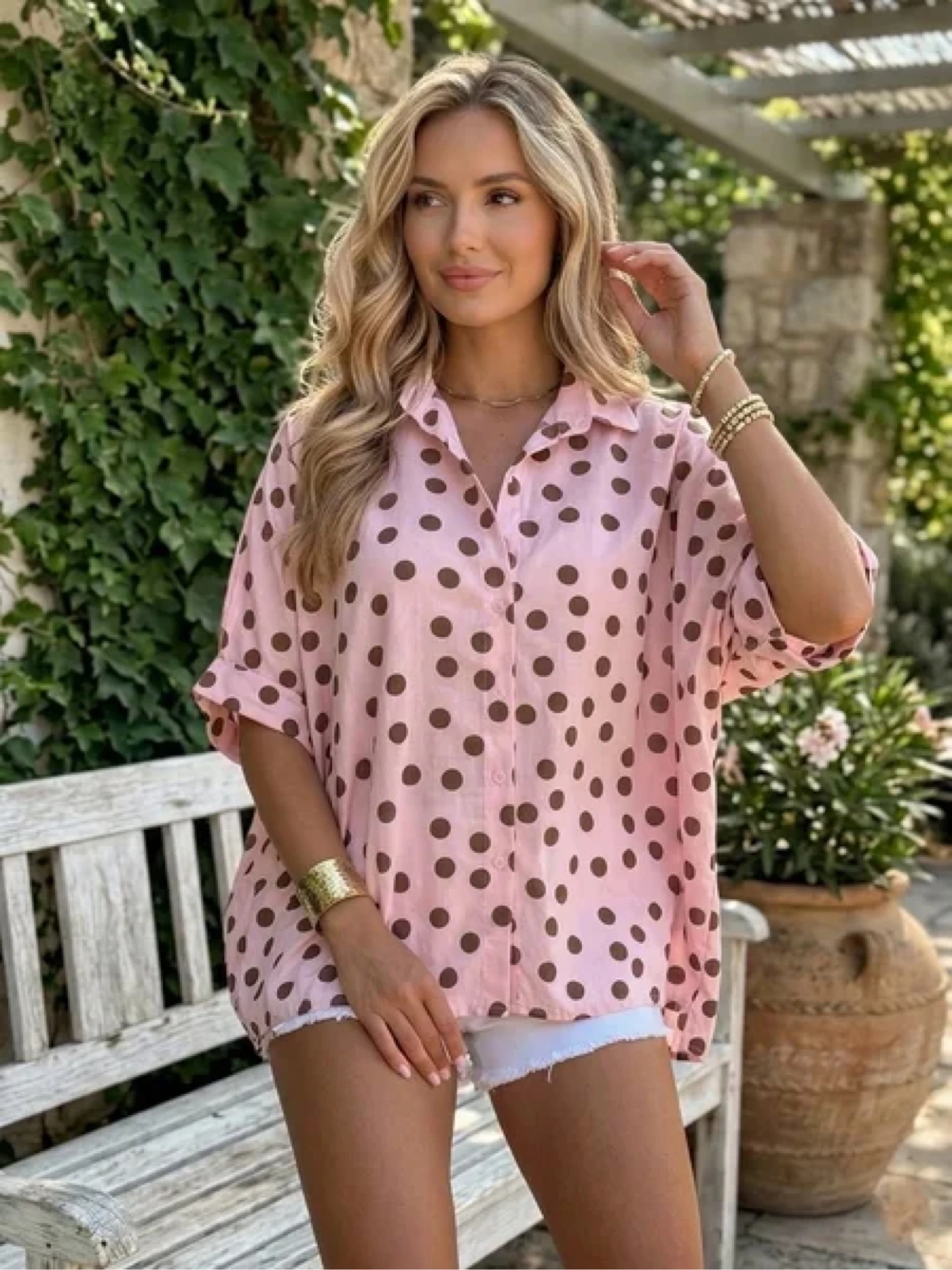 Chemise bohème oversize à pois